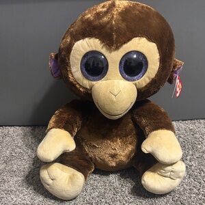 Plush Brown and Cream Monkey with Sparkle Purple Eyes - Soft Cuddly Toy
